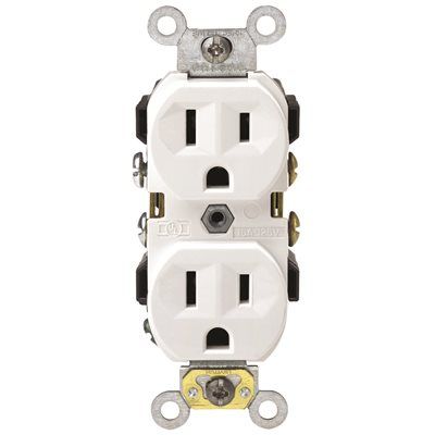 Leviton 15 Amp 125v Duplex Outlet Straight Blade Self Grounding Side Wired White