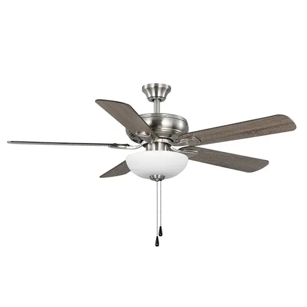 Seasons Rexburg 52 In. Brushed Nickel Indoor 5 Blade LED Fan, Quick Install, Angled Mount, Blades Brown, Gray