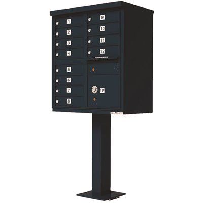 FD Florence Mfg Cluster Box Unit-12 Mailboxes /1 Parcel Locker/Black
