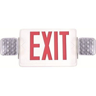Maintenance Warehouse 120/277v LED Combo Exit/Emergency Lighting Fixture With Battery Backup, Red 2-Pack