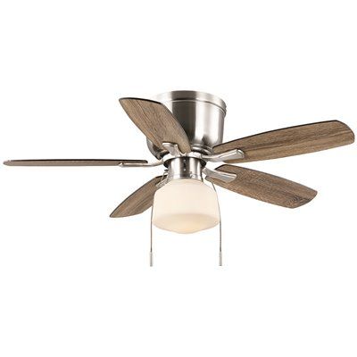 Seasons Pantona 42 In. Brushed Nickel Indoor 5 Blade LED Ceiling Fan, Quick Install, Flush Mount, Blades Oak, Walnut