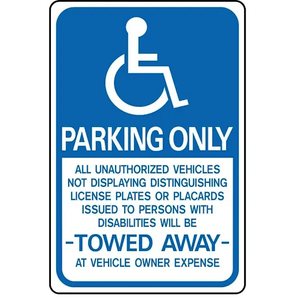 Hy-Ko "Handicapped Parking Only" Sign, 18 X 12" Aluminum