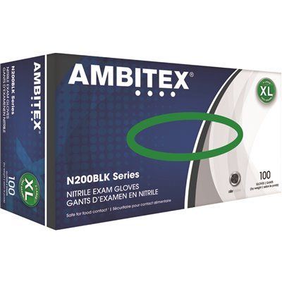 Ambitex Black Nitrile Exam Disposable Gloves, X-Large, Package Of 100