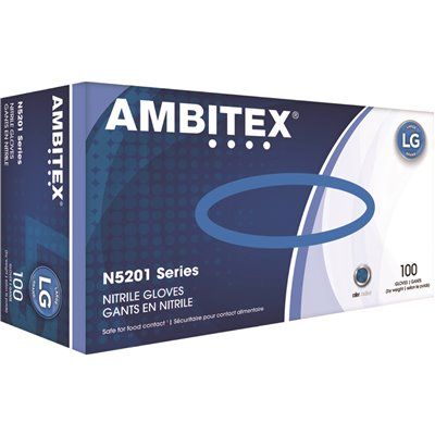 Ambitex Blue Nitrile Powder-Free Disposable Gloves (Large) Package Of 100