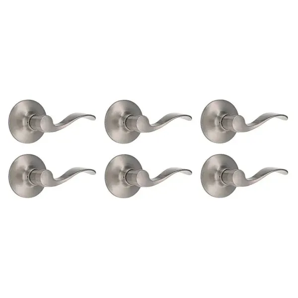 Wave Passage Door Lever 2-3/8" and 2-3/4" Backset Grade 3 Satin Nickel 6-Pack