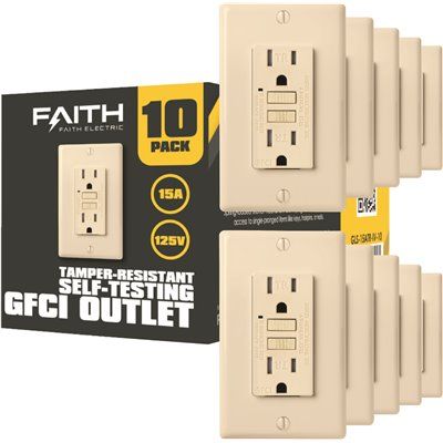 Faith 15a 125v Tamper-Resistant Gfci Outlet W/ Indicator Light, Ivory, Package Of 10