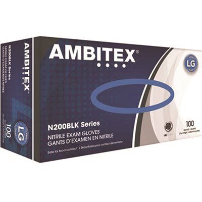 Ambitex Black Nitrile Powder-Free Disposable Gloves (Large) Package Of 100