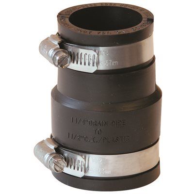 Fernco 1-1/2 X 1-1/4 Inch 4.3 Psi Flexible Pvc Clamp Reducer Coupling, Black