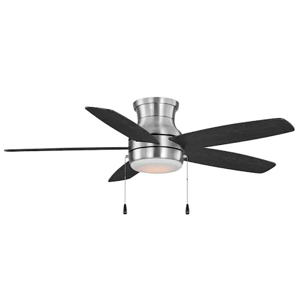 Seasons Aberdeen 52 In. Brushed Nickel In 5 Blade LED Fan, Quick Install, Flush Mount, Blades Gray Oak, Toasted Oak