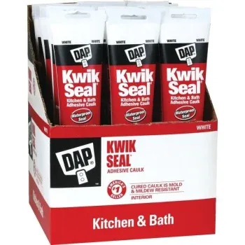 DAP 5.5 Oz Kwik Seal Kitchen And Bath Caulk, White, Package Of 12