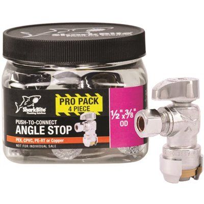 Sharkbite 1/2 In. Push-To-Connect X 3/8 In OD Chrome Brass Stop Valve (4-Pack)