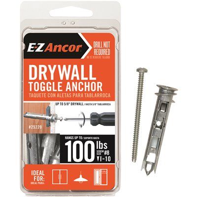 E-Z Ancor Toggle Lock 100 Lbs Drywall Anchors, Package Of 10