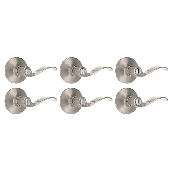 Wave Privacy Door Lever 2-3/8" and 2-3/4" Backset Grade 3 Satin Nickel 6-Pack