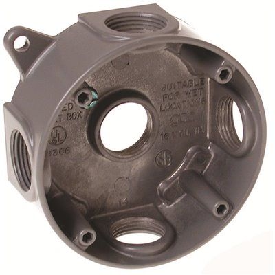 Bell Aluminum Round Weatherproof Outdoor Electrical Box With 5 Outlets With 3/4 In. And 4 Plugs