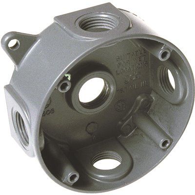 Bell N3r Outdoor Round Electrical Box, Weatherproof, 5 Outlets, 4 Plugs, Aluminum Gray