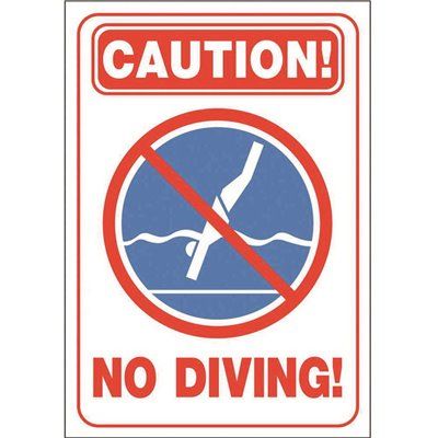 Hy-Ko "Caution! No Diving!" Pool/Spa Safety Sign, Plastic, 14 X 20"