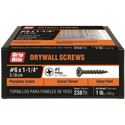 Grip-Rite #6 X 1-1/4 In. #2 Phillips Bugle Head Coarse Thread Sharp Point Drywall Screws 1 Lb. Box