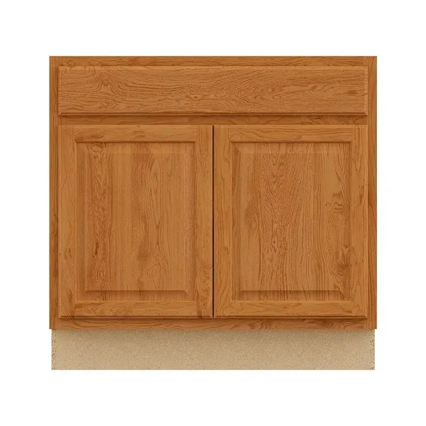 Hampton Bay 36in. W X 34.5in. H X 24in. D Hampton Raised Panel Assembled Sink Base Cabinet, Medium Oak