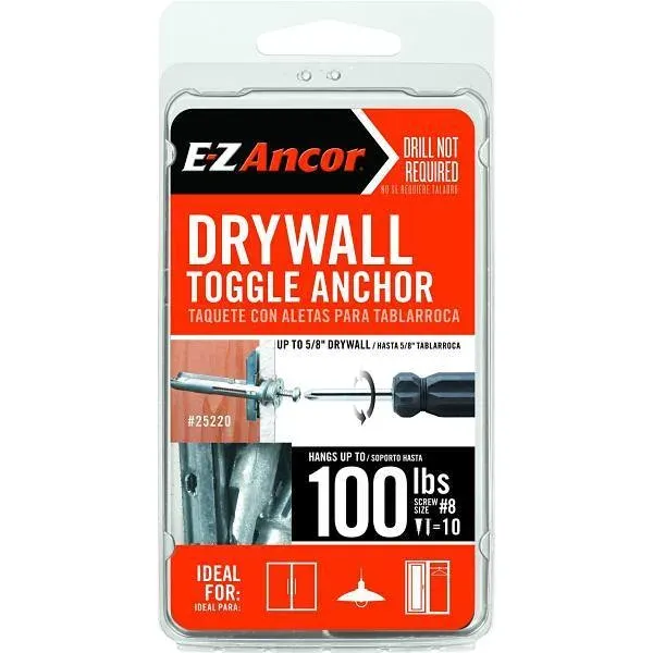 E-Z Ancor Toggle Lock 100 Lbs Drywall Anchors, Package Of 10