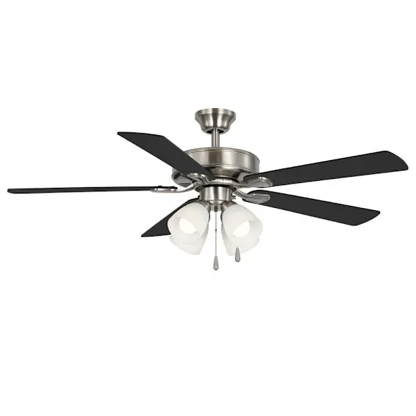 Seasons Quick Install Camarillo 52" Brushed Nickel Indoor LED Ceiling Fan, Reversible Maple/Matte Black 5-Blade