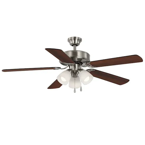 Seasons Quick Install Coolidge 52" Brushed Nickel Indoor LED Ceiling Fan, Reversible Walnut/Maple 5-Blade
