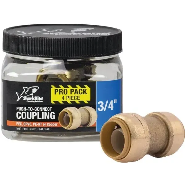 Sharkbite 3/4" Push-To-Connect Brass Coupling Fitting Pro Pack, Package Of 4