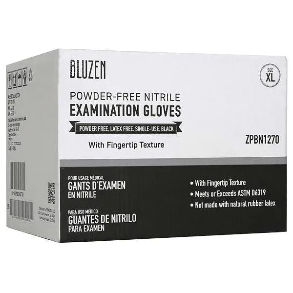 FD Bluzen Nitrile Exam Gloves, 6 Mil, Black, Extra Large, Case Of 1000