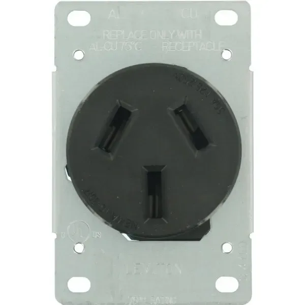 Leviton 50 Amp 125/250-Volt Shallow Flush Mounted Single Outlet, Black