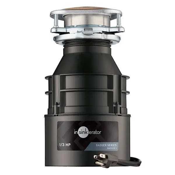 InSinkErator Badger 1 Series 1/3 HP Garbage Disposer, Dura-Drive Induction Motor W/ Power Cord