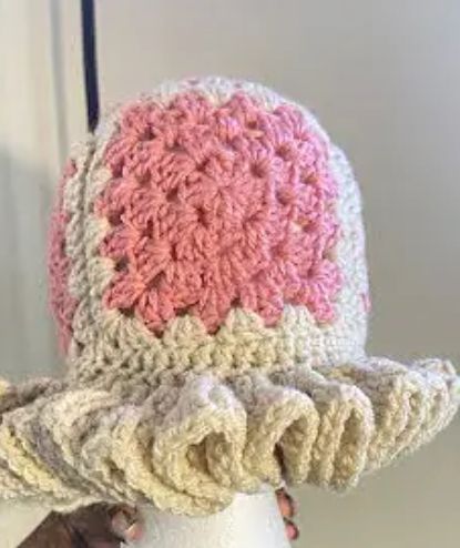 Granny square ruffle hat
