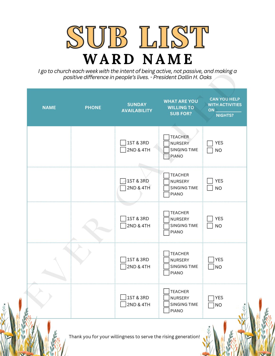 Primary Sub List Template
