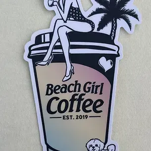 Sticker of Beach Girl and her pup, Penny!