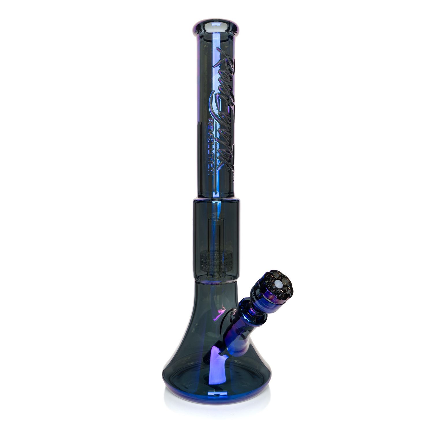 RED EYE TEK© 19" 7mm Thick Terminator Revolution Dual Chamber Water Pipe, Color: Metallic Blue