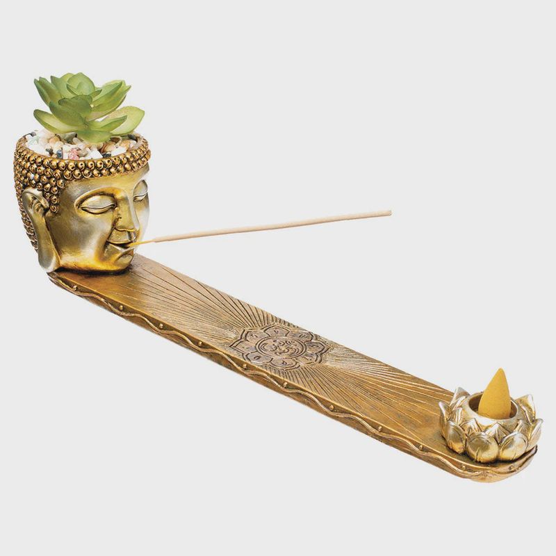 Buddah Incense Burner with Faux Plant by Fujima