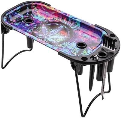 Elevated Metal Rolling Tray &amp; Cone Loader Kit - Tie Dye Leaf
