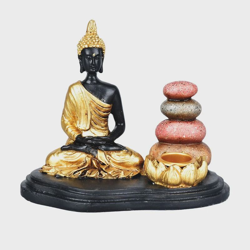 Sitting Buddha &amp; Cairns Dual Incense Burner