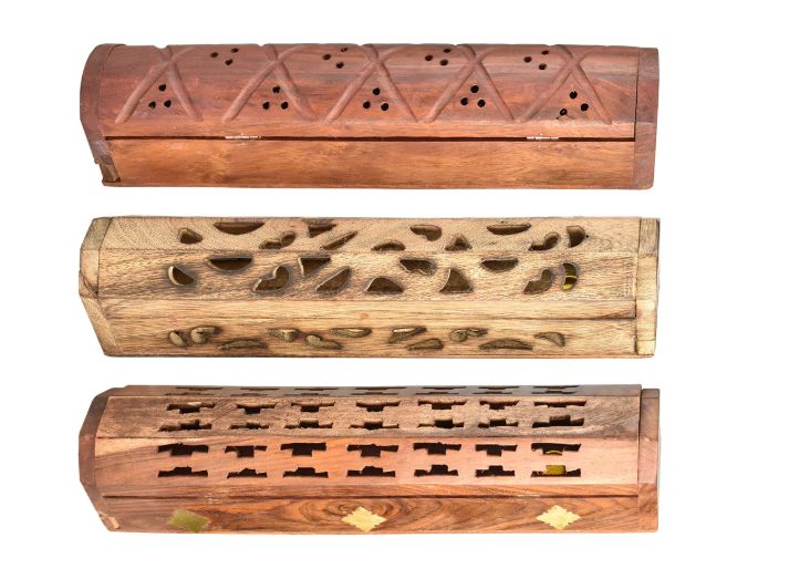 Carved &amp; Inlaid 12" Coffin Incense Burner