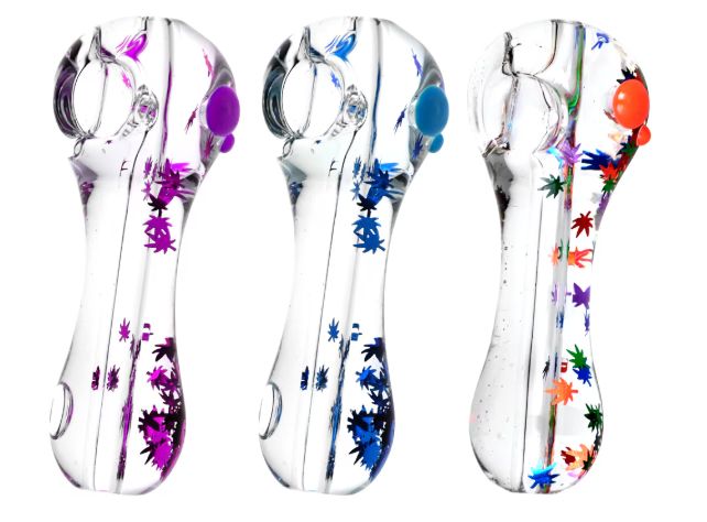 Freezable Glycerin Leaf Glitter 4.5" Spoon Pipe