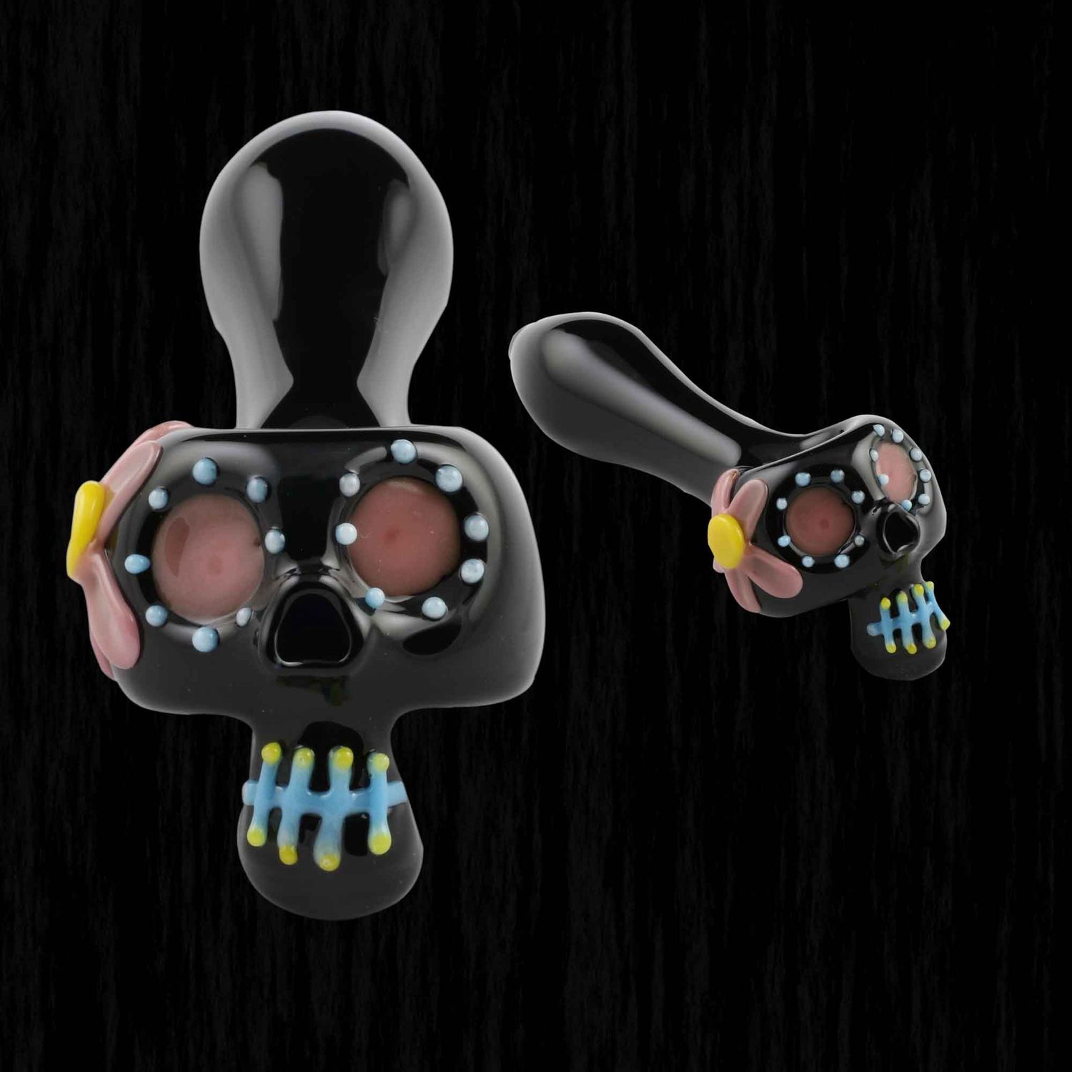 Bone Head Dia de Muertos Glass Pipe, Attribute: Black