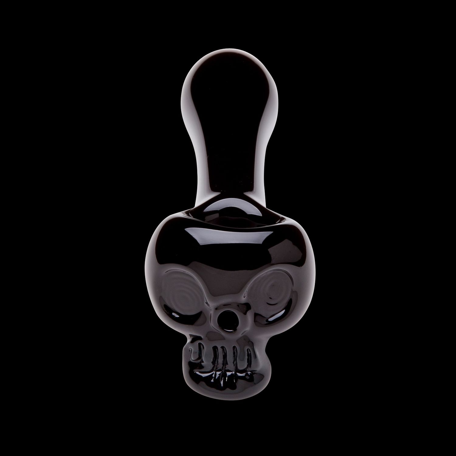 Bone Head Skull Glass Pipe By Chameleon Glass, Color: Black