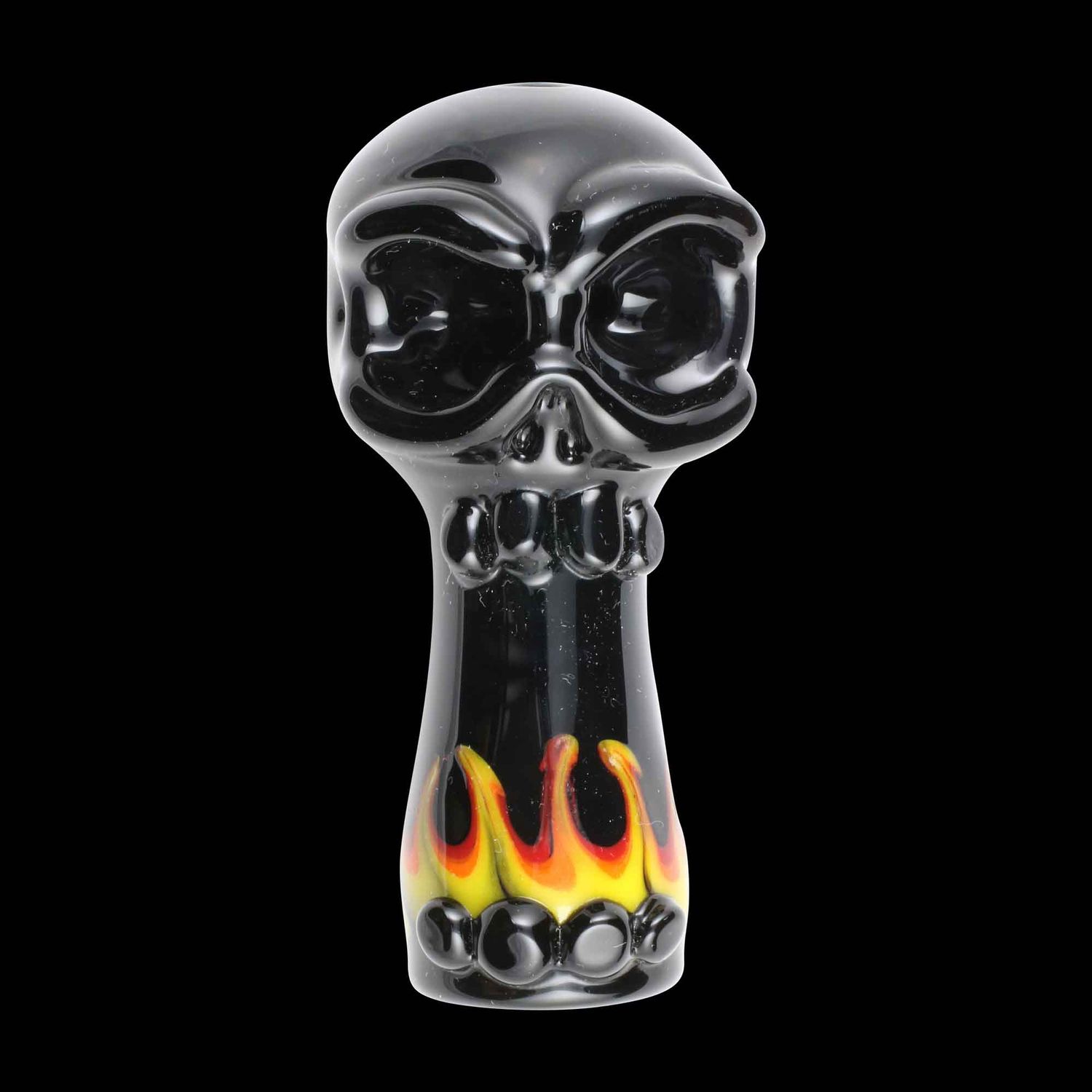 Fire Breathing Skull Glass Pipe By Chameleon Glass, Color: Black