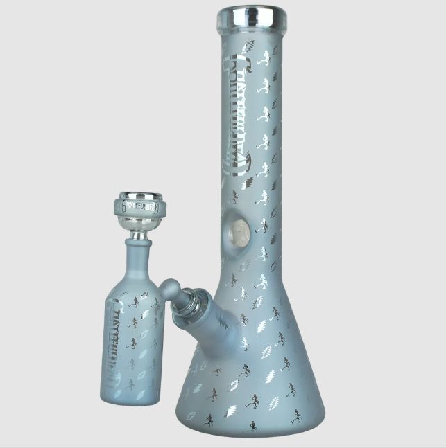 Grateful Dead x Pulsar Bolts And Skellies Beaker Glass Water Pipe Set - 13.75"/14mm F/Blue