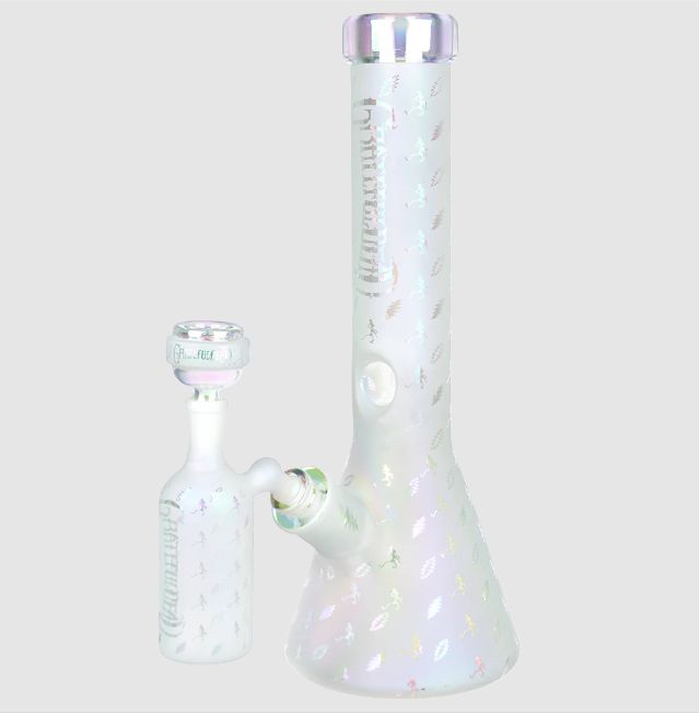 Grateful Dead x Pulsar Bolts And Skellies Beaker Glass Water Pipe Set - 13.75"/14mm F/Clear