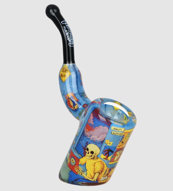 Grateful Dead x Pulsar Inside Print Glass Sherlock Hand Pipe - 4" / Deadhead Dorm