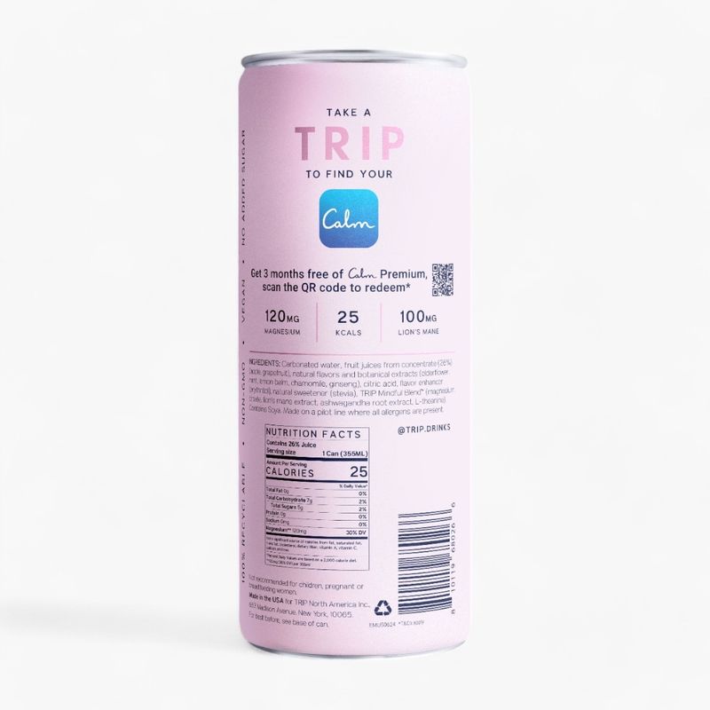 TRIP Mindful Blend Elderflower Mint Sparkling Botanical Drink 12oz