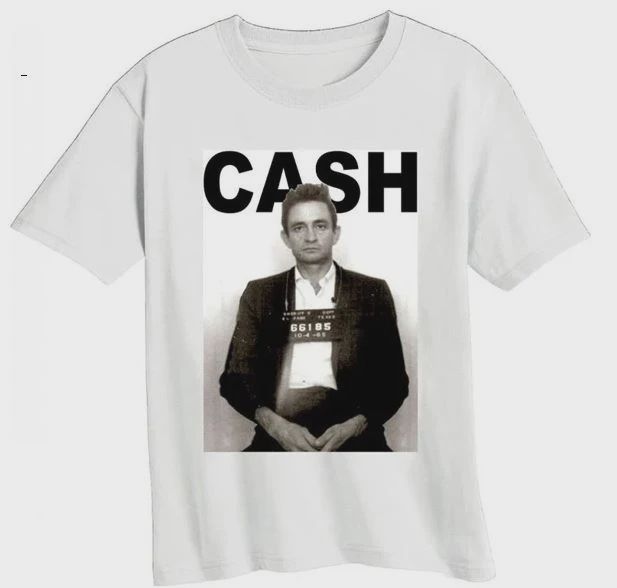 Johnny Cash Mugshot White T-Shirt, Size: 2X-Large