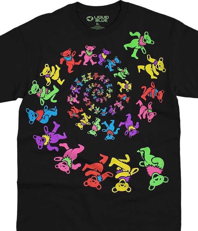 Grateful Dead Spiral Bears Blacklight Black T-Shirt, Size: 2X-Large