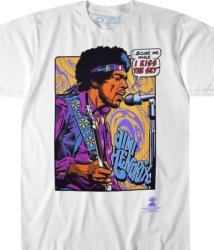 Jimi Hendrix - Hendrix Pop Art White T-Shirt, Size: 2X-Large