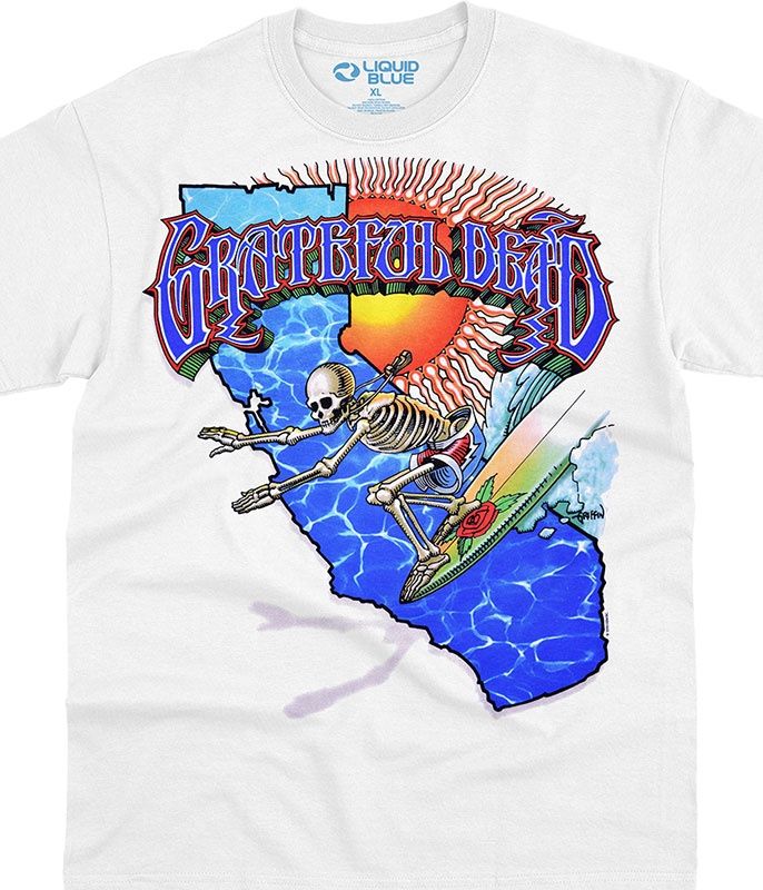 Grateful Dead California Surfer White T-Shirt, Size: 2X-Large