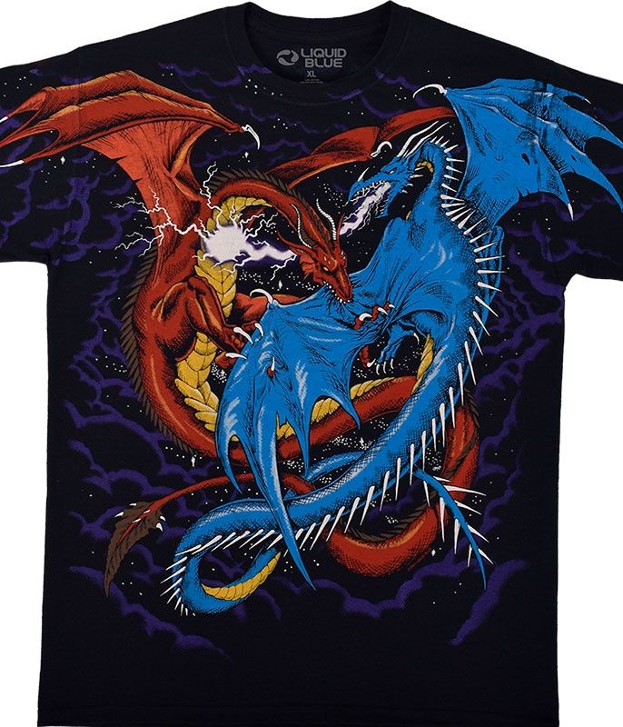 Dueling Dragons Black T-Shirt, Size: 2X-Lareg